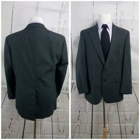 Joseph & Feiss Dillard's 42R 2 Button Gray Check Twill Suit Blazer Sport… - Picture 6 of 8